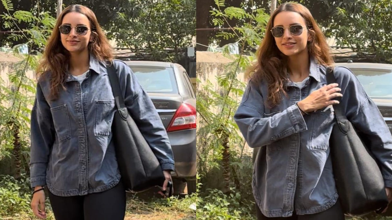 Triptii Dimri was spotted in the city dressed in a denim shirt and black tights 