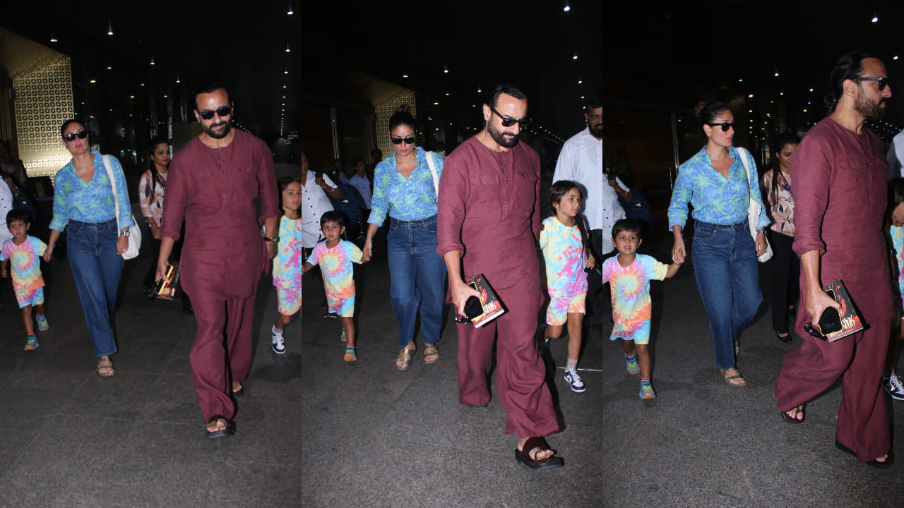 Kareena brings a tropical touch to airport style with breezy blue shirt and denim jeans ( PC: Viral Bhayani) 