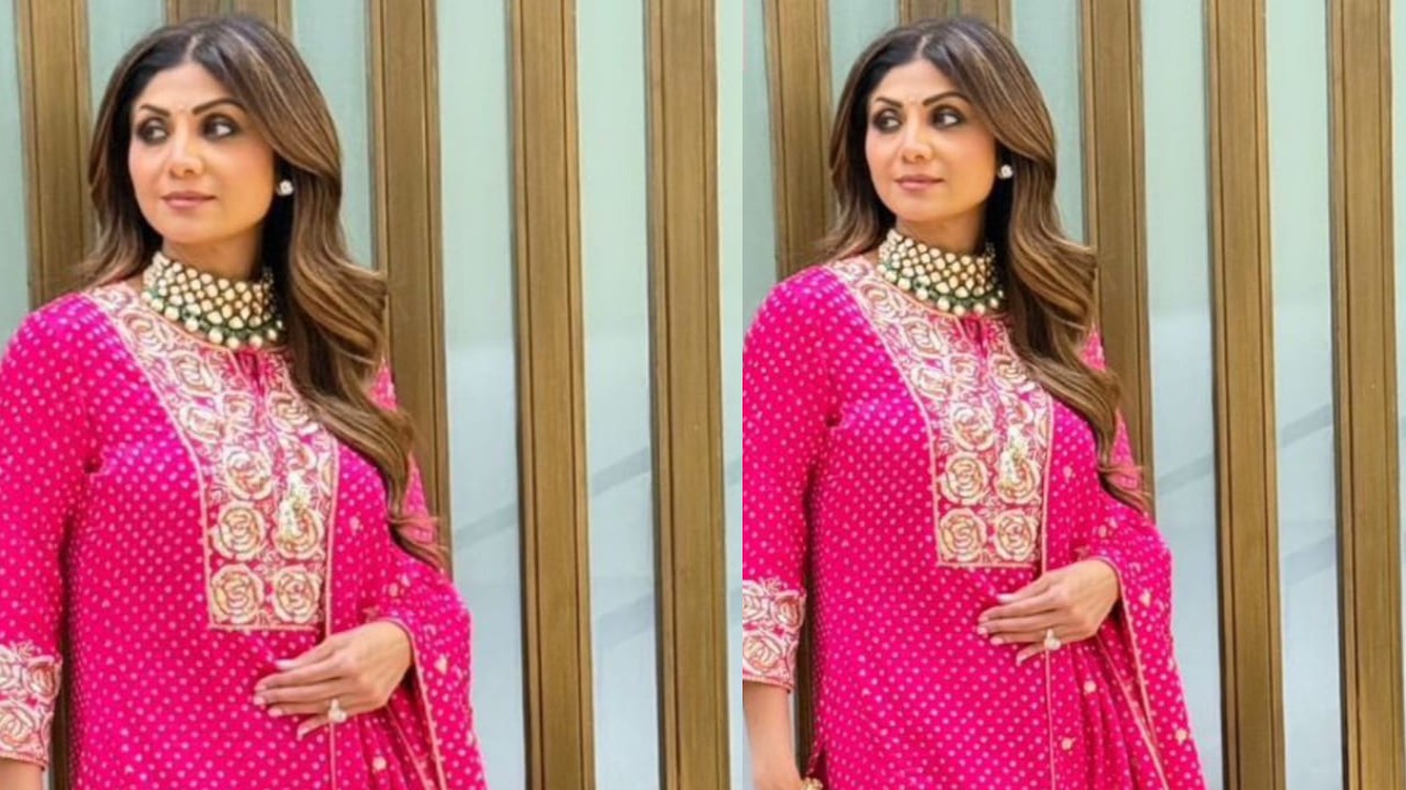 Shilpa elevates ethnic wear with her embroidered kurta, flowy ghaghra, & matching dupatta