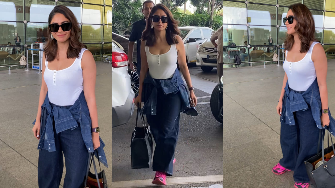 Mrunal’s airport look in tank top, wide-leg pants & Rs 3L LV bag gets a streetwear twist