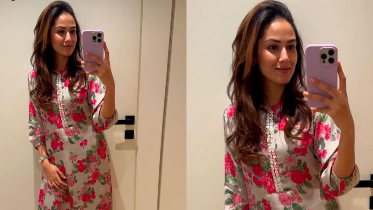 Mira Kapoor in grey floral suit 