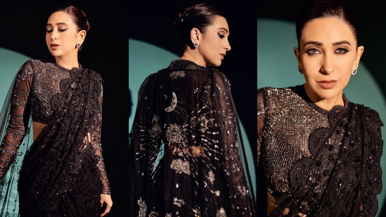 Karisma Kapoor shared stunning pictures in a black saree that had a cape