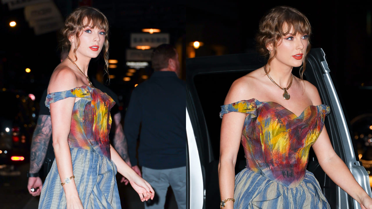 Taylor Swift stepped out for dinner in a bright and beautiful corset dress 