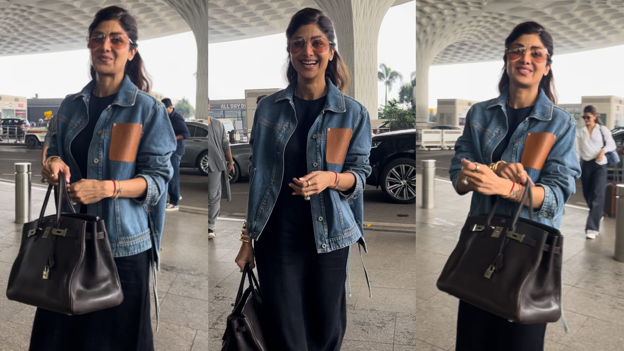 Shilpa Shetty looks stunning in a blue dress and denim jacket at the airport but her Birkin bag seals the deal