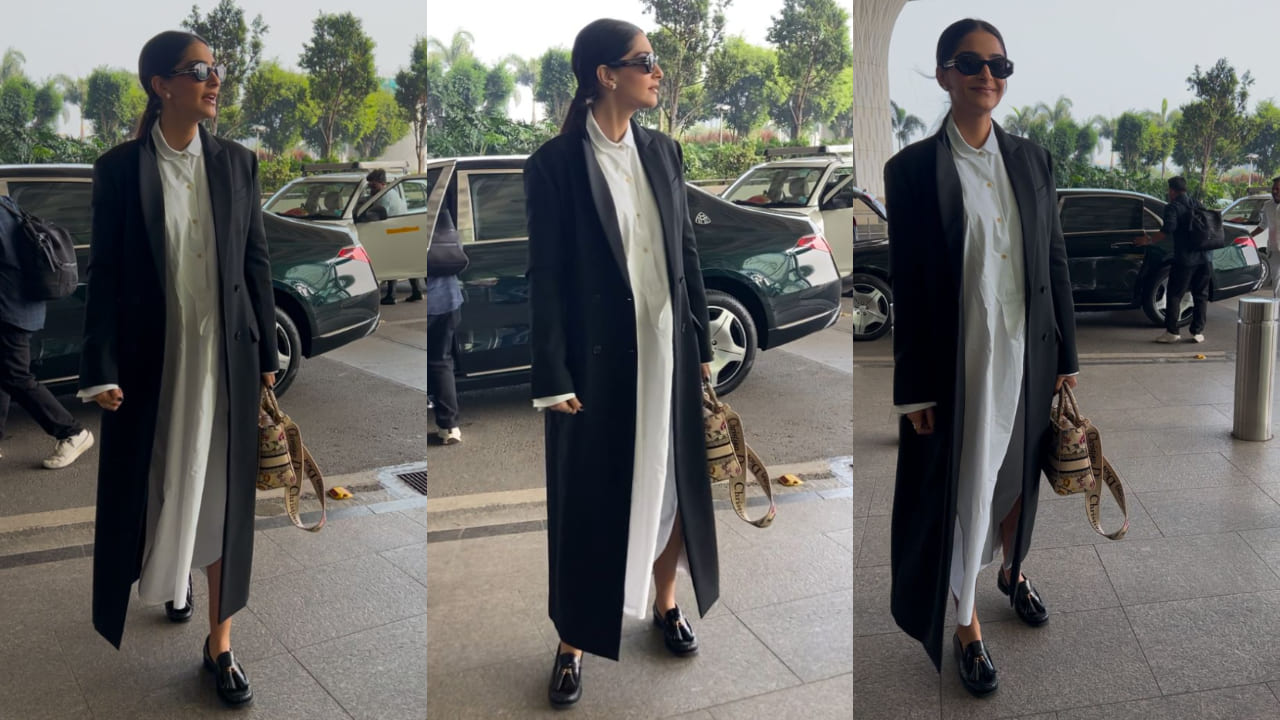 Sonam Kapoor sets major fashion waves with her white shirt dress and DIOR accessories for airport look