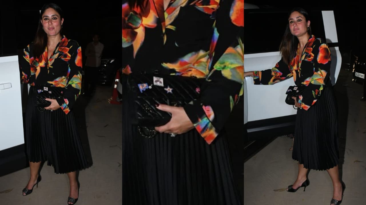 Kareena Kapoor in floral shirt and pleated skirt 