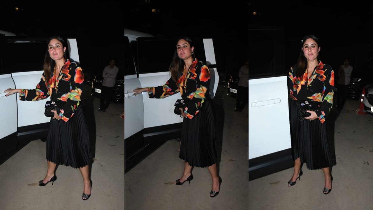 Kareena Kapoor in floral shirt and pleated skirt 