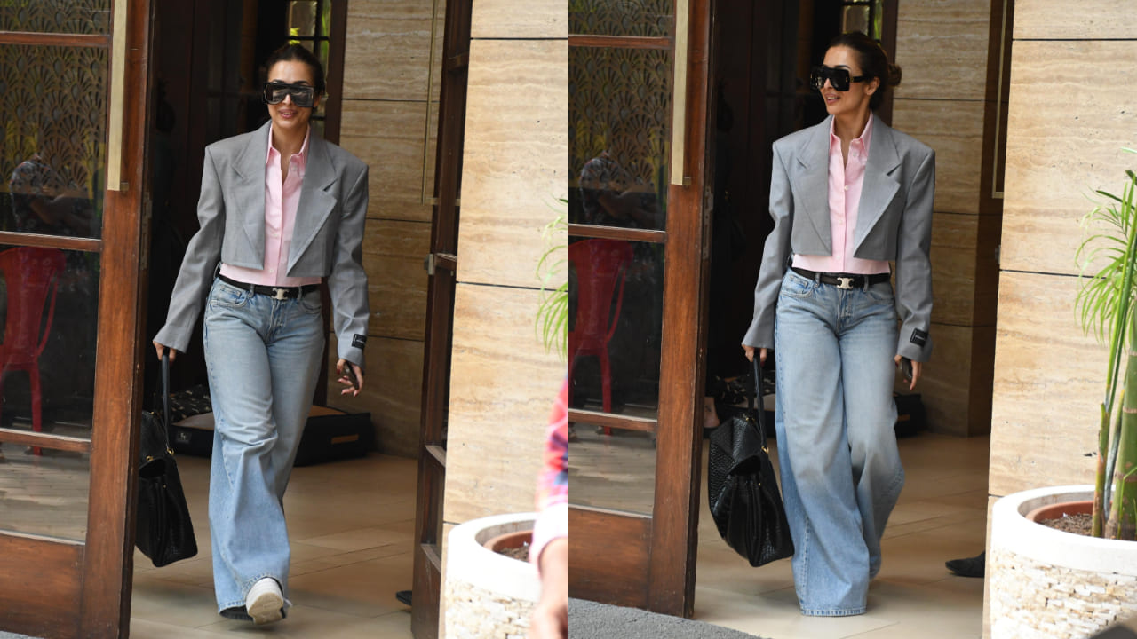 Malaika Arora's new look is a guide to nailing smart casual dress code like a pro, pairs denim with a blazer and formal shirt (PC: Viral Bhayani)