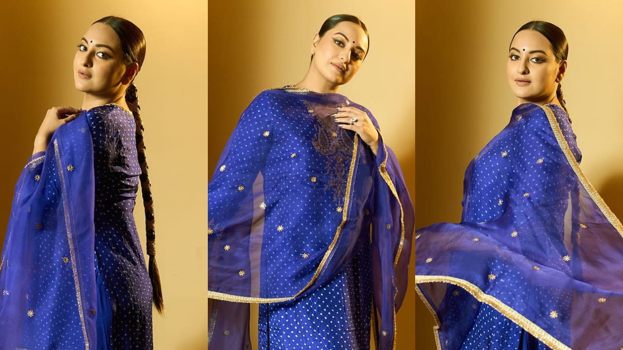 Sonakshi Sinha wears royal blue bandhani kurta and pant set worth Rs 59,900 and it can be perfect Mehendi ceremony look