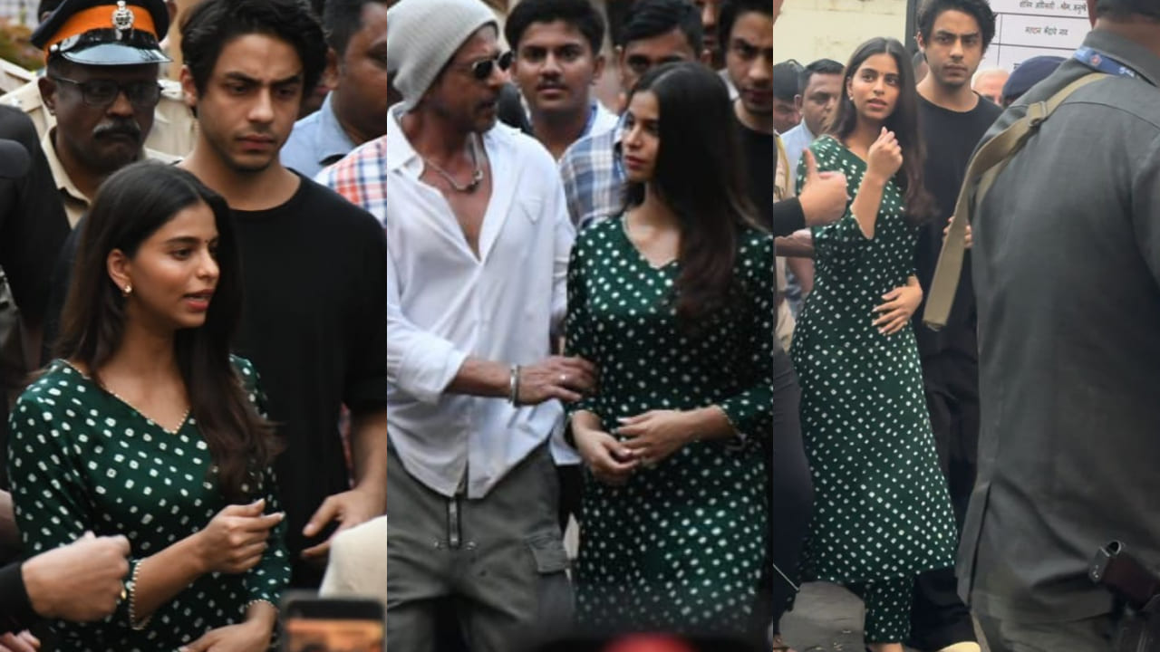  Suhana Khan stepped out to cast her vote, dressed in a green bandhani kurta set 