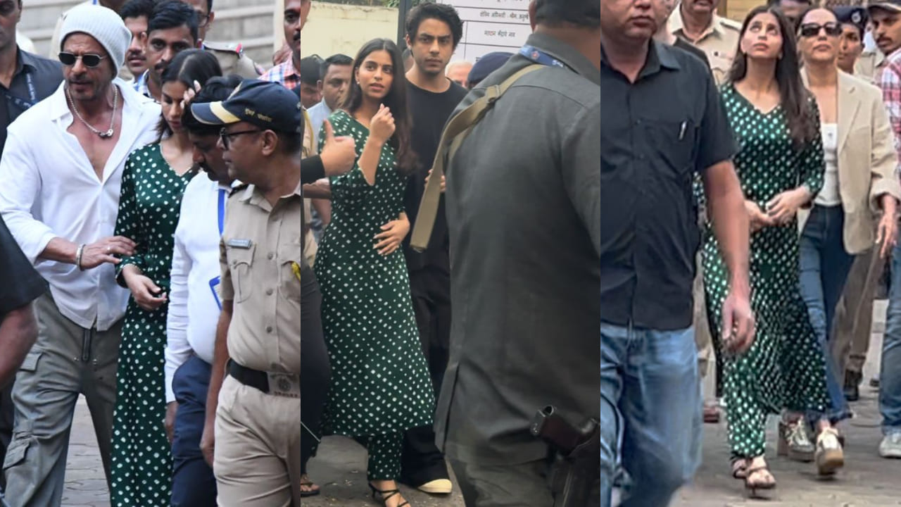  Suhana Khan stepped out to cast her vote, dressed in a green bandhani kurta set 