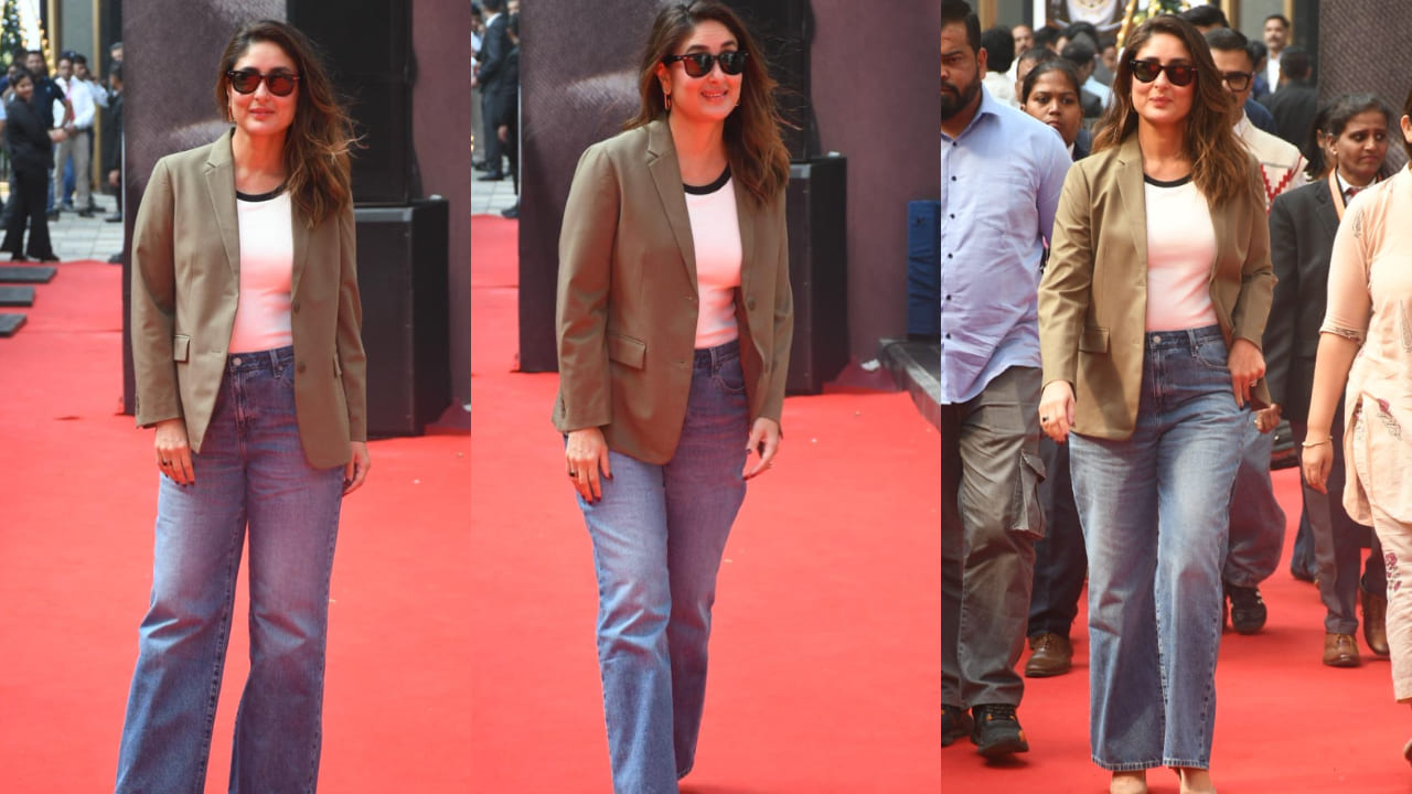 Kareena Kapoor arrived at an event dressed in a sage green blazer and wide-leg pants and served pure boss lady vibes