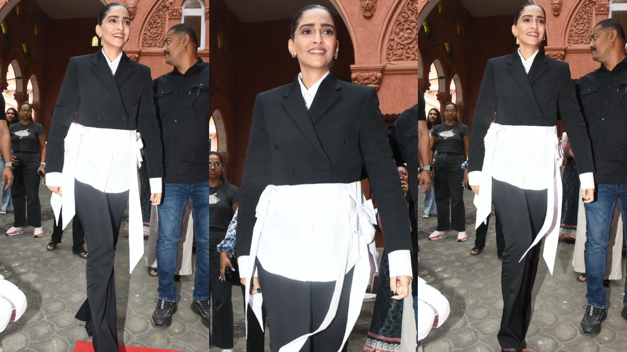 Sonam Kapoor made a striking impression in a white shirt paired with a black blazer 