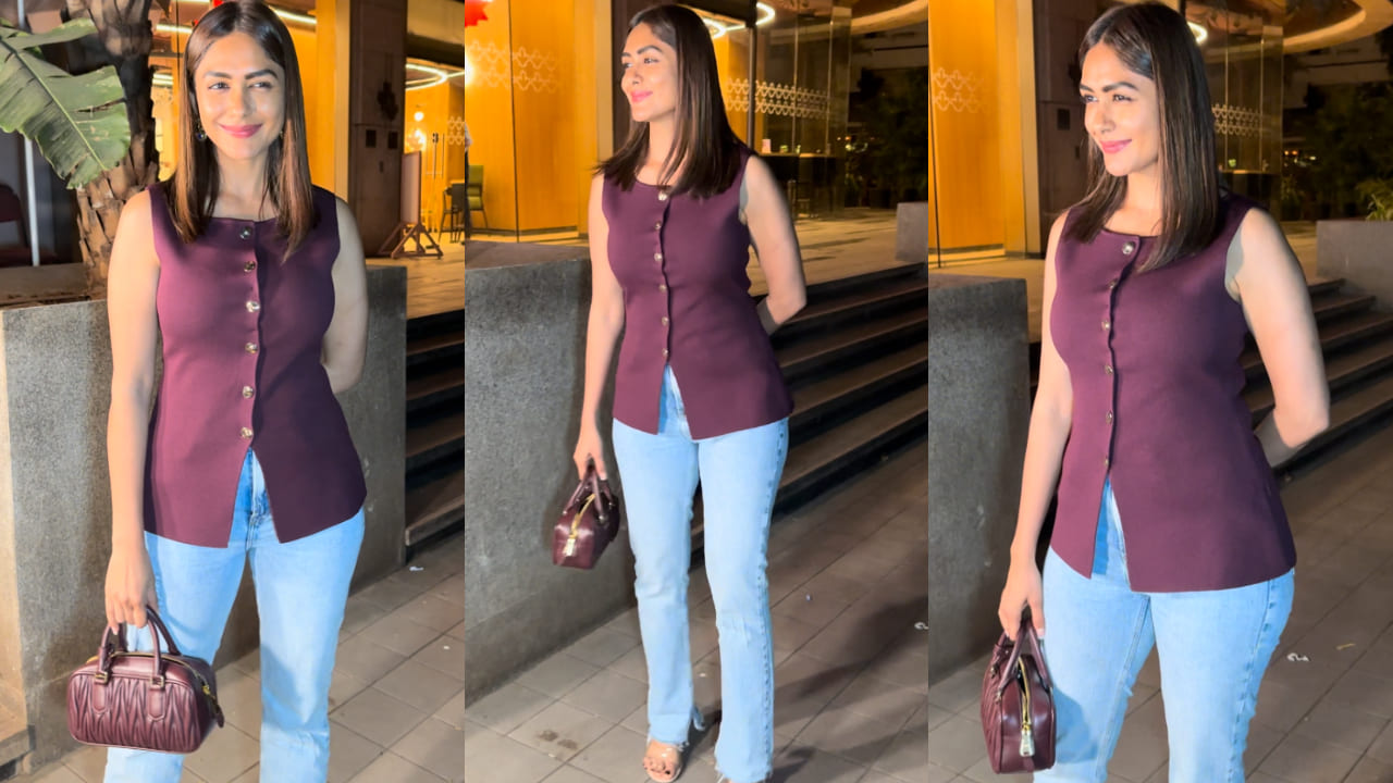 Mrunal Thakur keeps it casual yet cool in maroon top, jeans and Rs 3L Miu Miu bag