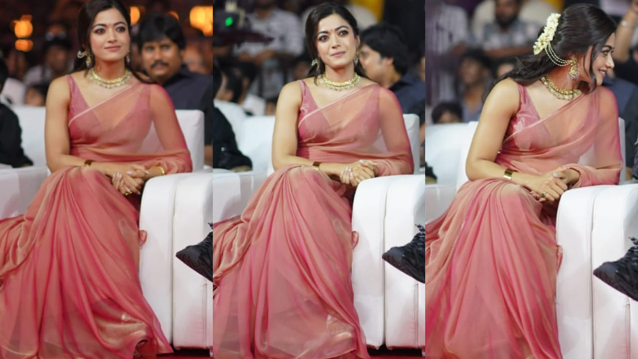 Rashmika Mandanna dazzles at the KISSIK song launch in stunning organza saree, proving she’s truly one-of-a-kind