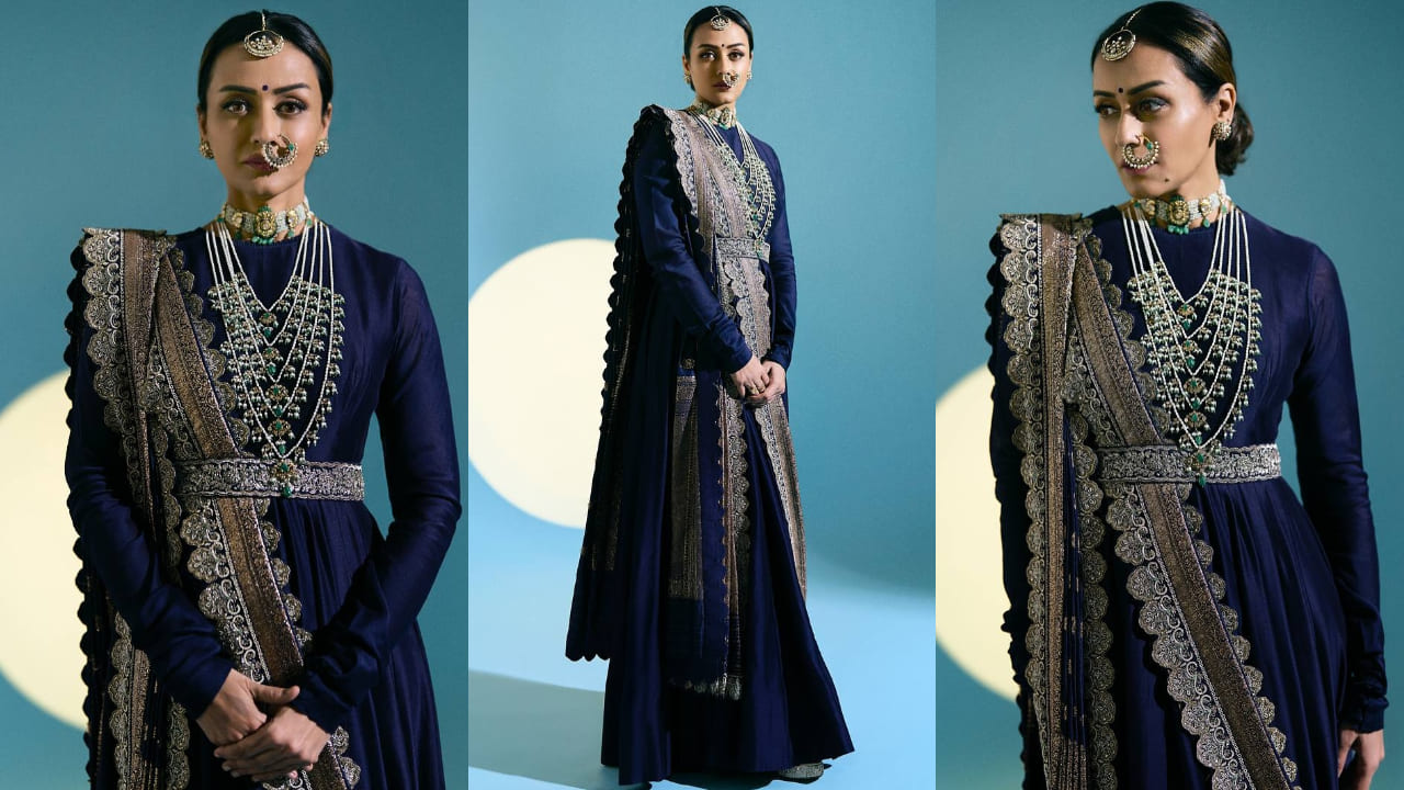  Namrata Shirodkar sets queen vibes in Rs 2,59,800 purple chanderi anarkali set by Jayanti Reddy (P.C.- Venu Rasuri)