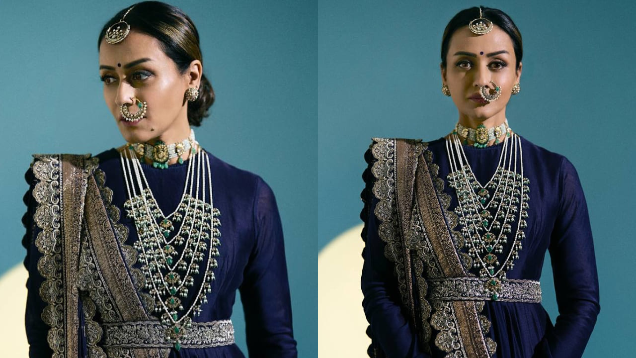  Namrata Shirodkar sets queen vibes in Rs 2,59,800 purple chanderi anarkali set by Jayanti Reddy (P.C.- Venu Rasuri)