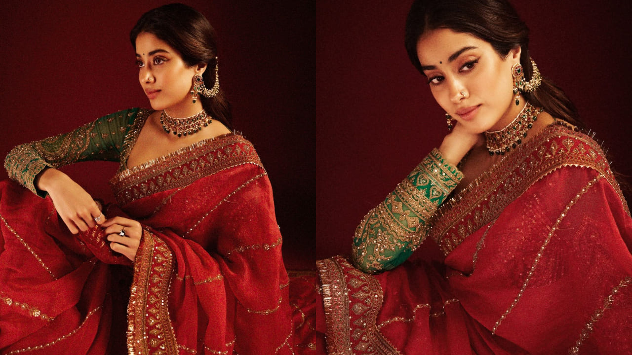 Janhvi Kapoor in red saree