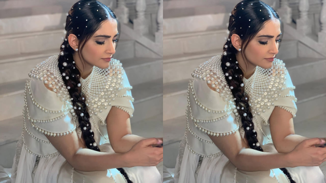 Sonam Kapoor with pearl pins 