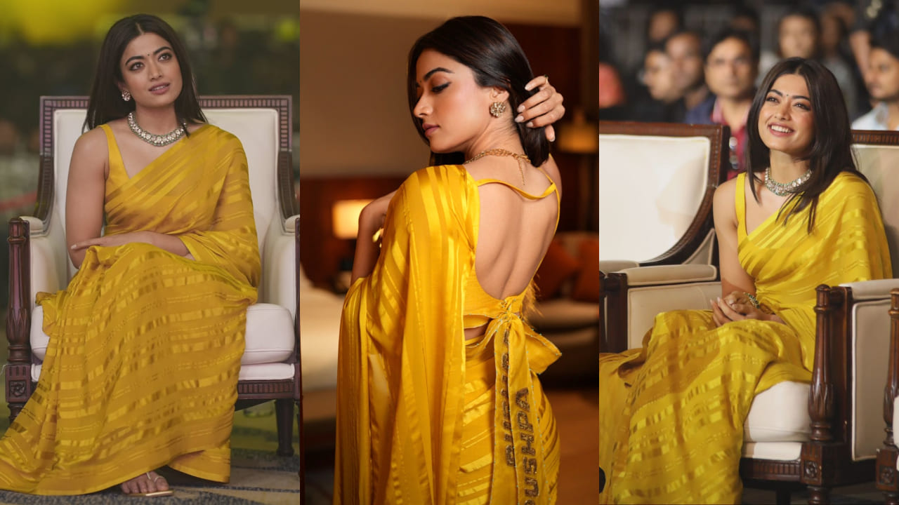  Rashmika Mandanna’s custom yellow saree may seem basic but wait till you check out her blouse; it’s a surprising addition