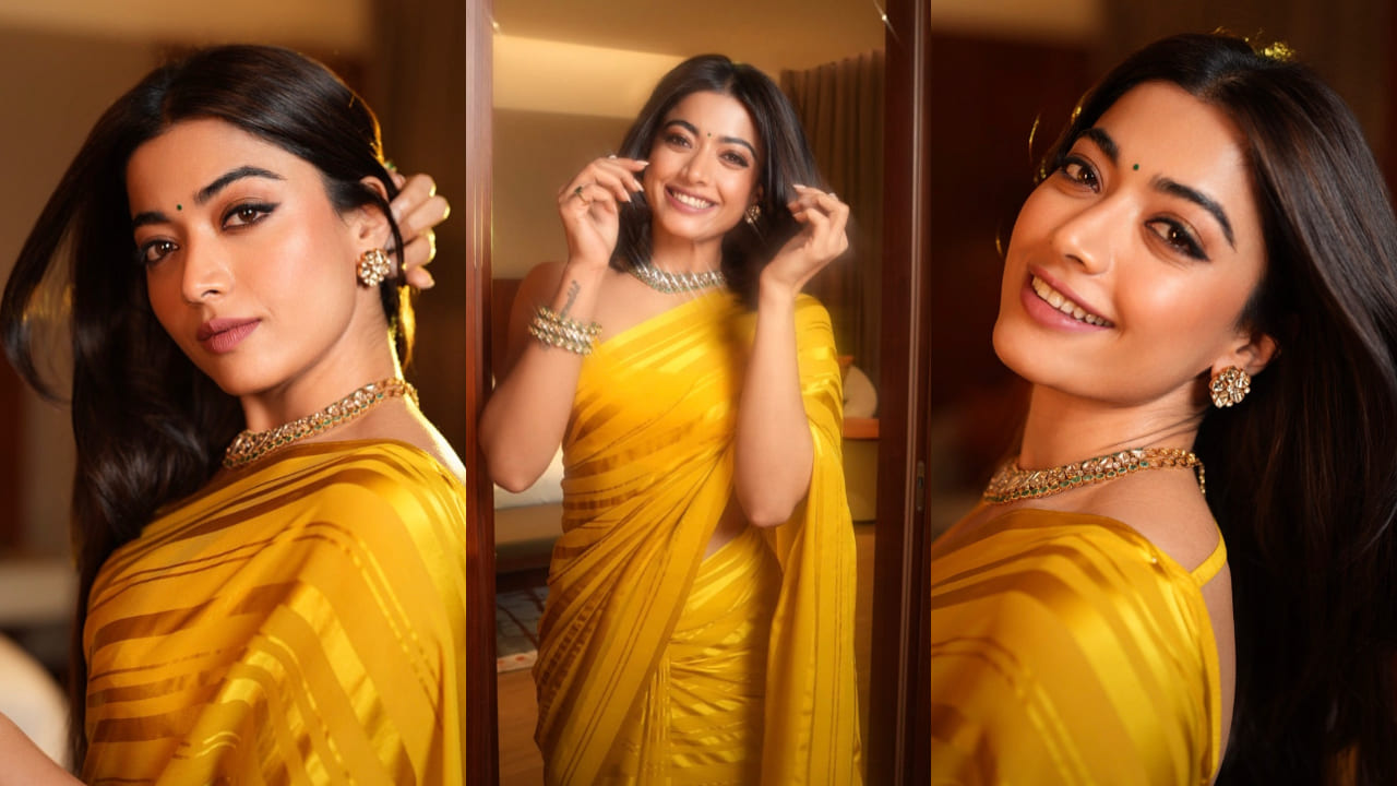  Rashmika Mandanna’s custom yellow saree may seem basic but wait till you check out her blouse; it’s a surprising addition