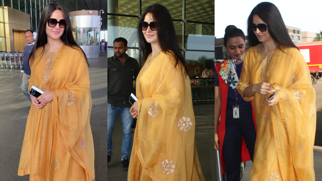  Katrina Kaif was spotted at the airport this morning dressed in a yellow suit 