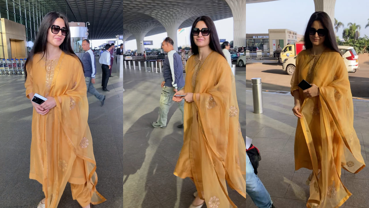  Katrina Kaif was spotted at the airport this morning dressed in a yellow suit 