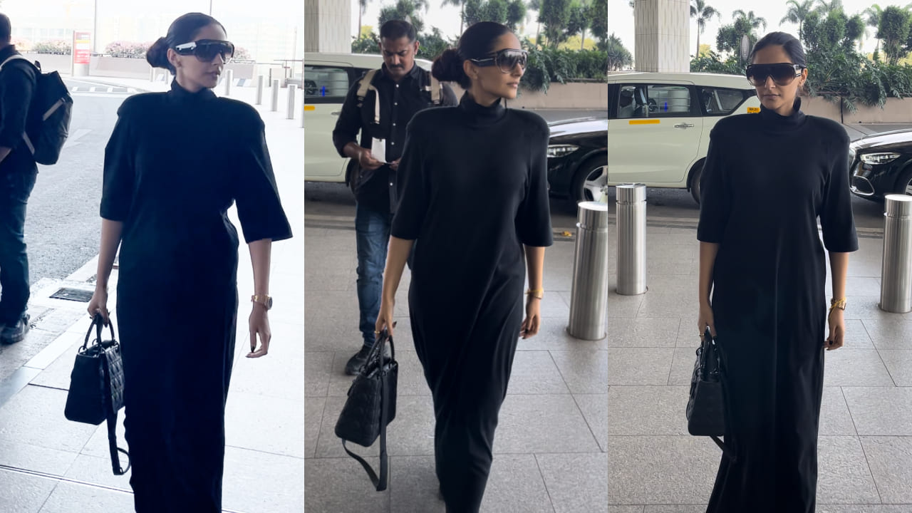 Sonam Kapoor makes the airport her personal runway in black maxi dress & Dior bag