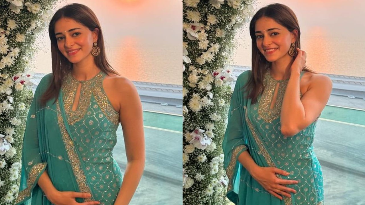 Ananya Panday turned heads as she kicked off the wedding season in style by giving tribute to Rohit Bal in a turquoise suit set