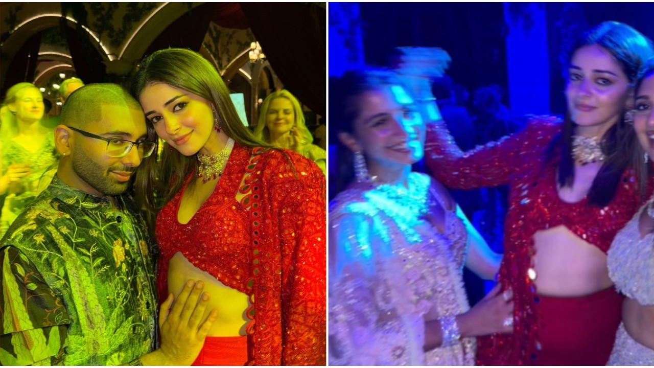 PICS: Ananya is a vision in red as she poses with Radhika at friend’s wedding festivities