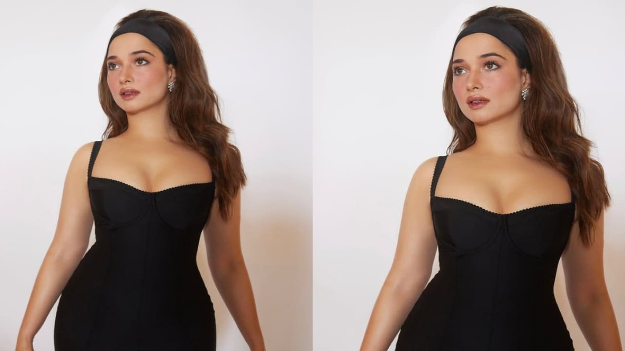  Tamannaah serves Monica Bellucci vibes in Skims x Dolce&Gabbana’s black body dress