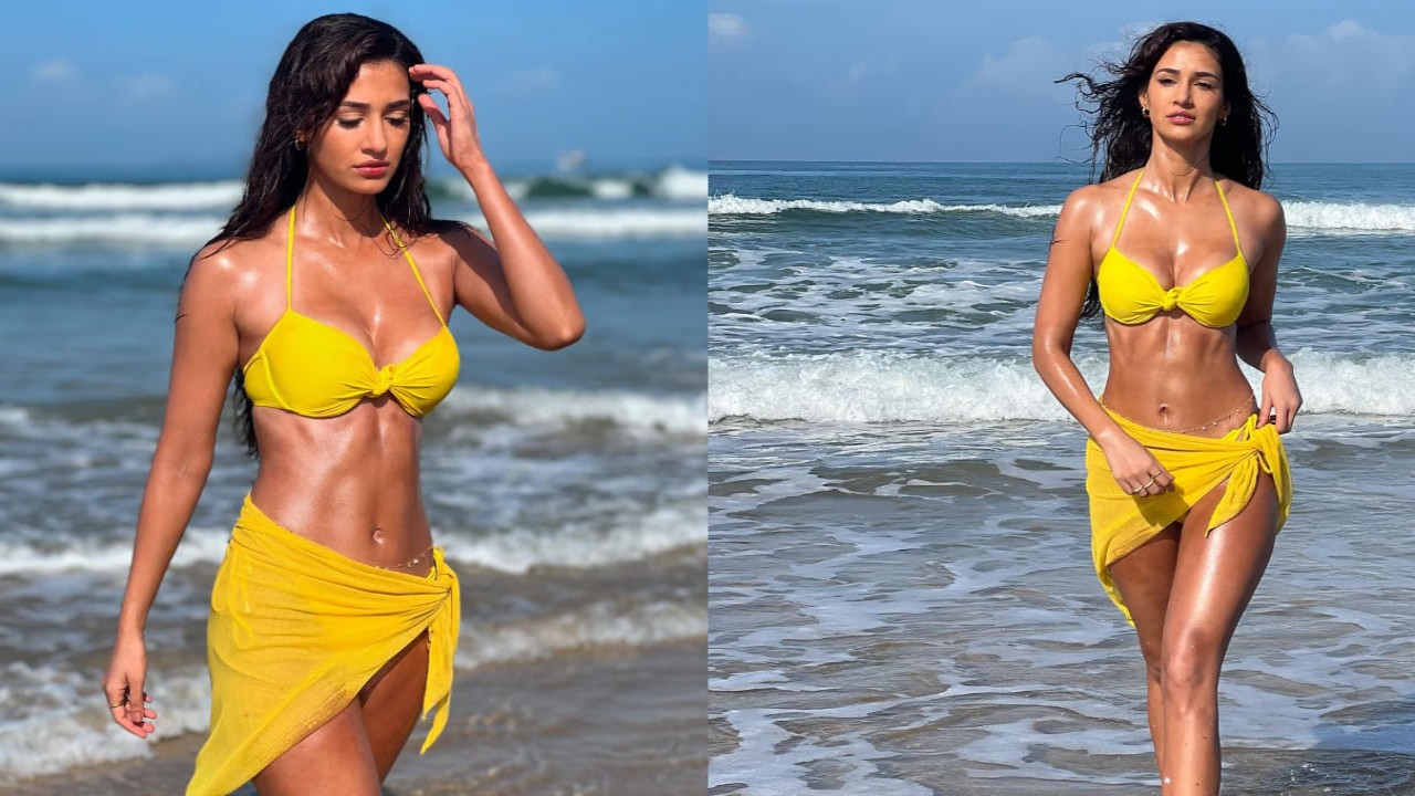 Disha Patani raised the mercury in a yellow swim set and we had our jaws dropped