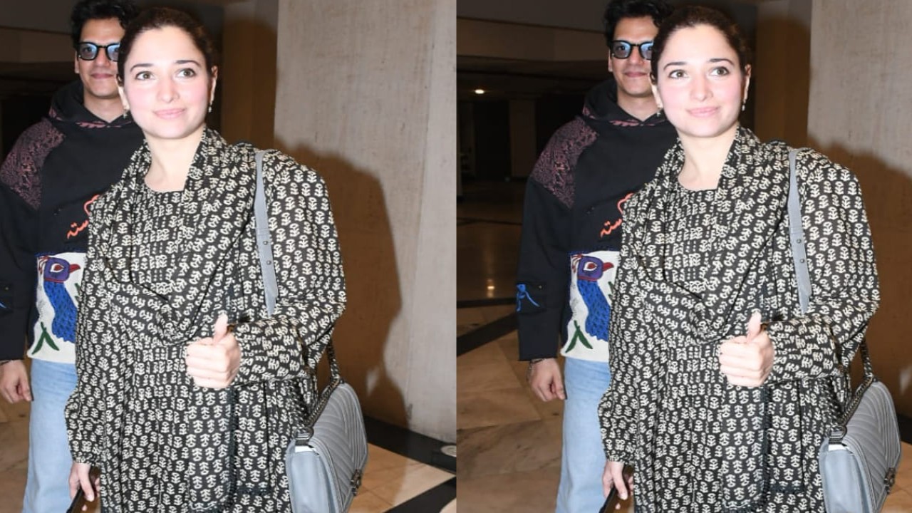 Tamannaah rocks her fashion game, this time with basic black kurta set and chic bag