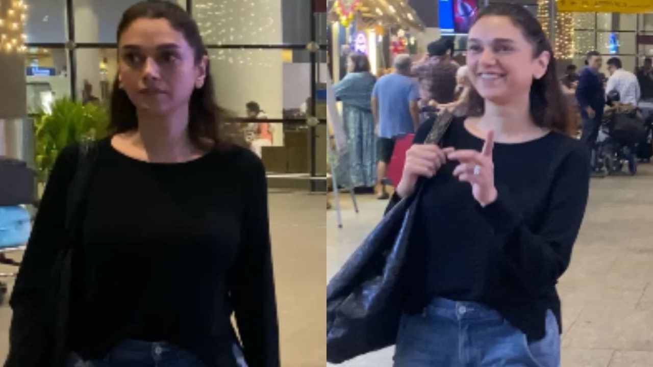 WATCH: Aditi Rao Hydari's airport look in casual black outfit is all things cool & comfy