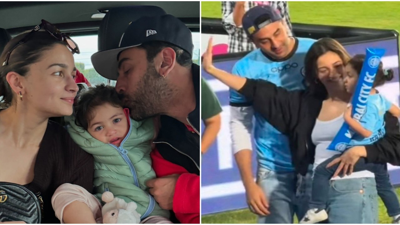 Ranbir Kapoor and Alia Bhatt try to make Raha wave at crowd during football match; father-daughter duo twin in matching outfits