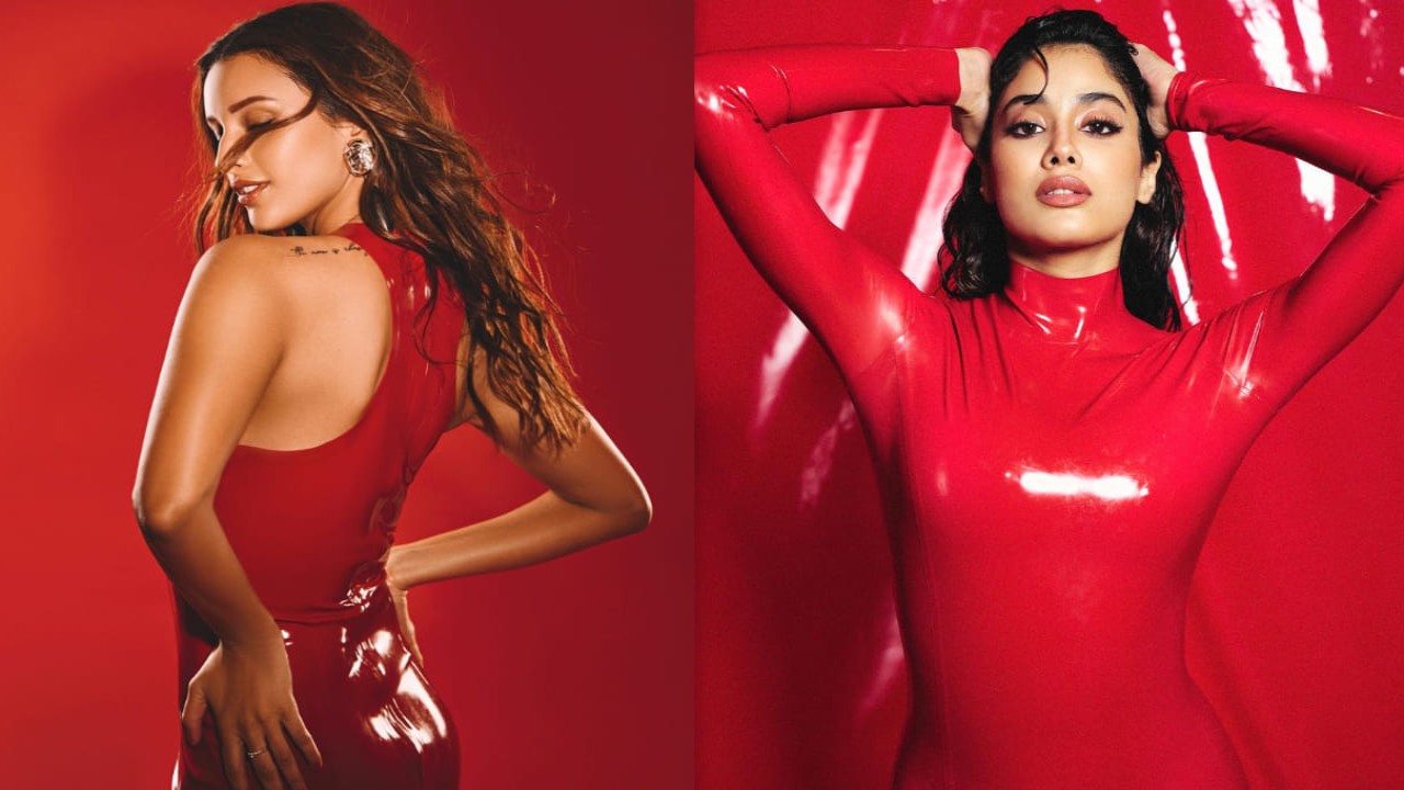 Janhvi Kapoor and Triptii Dimri both were spotted wearing red latex dresses but styled them differently 