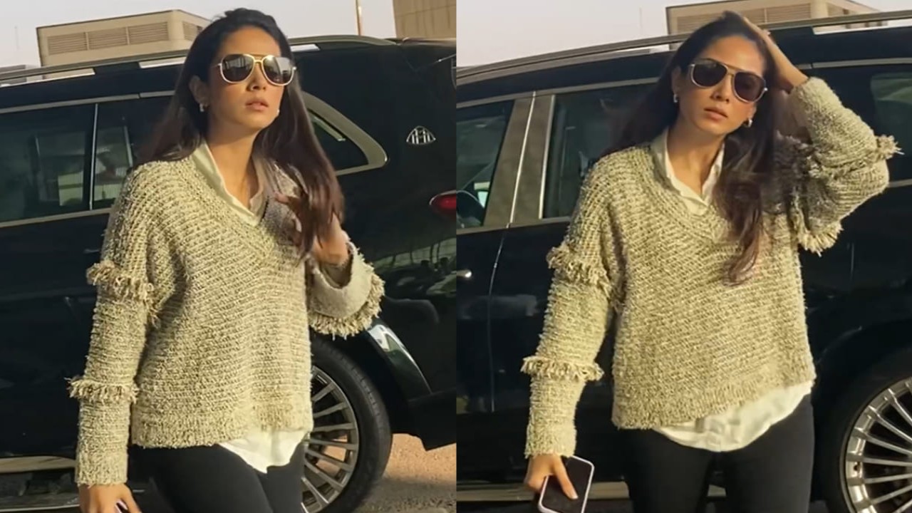 Mira Kapoor caught everyone’s attention with her effortlessly chic airport look in a jumper and jeans. 