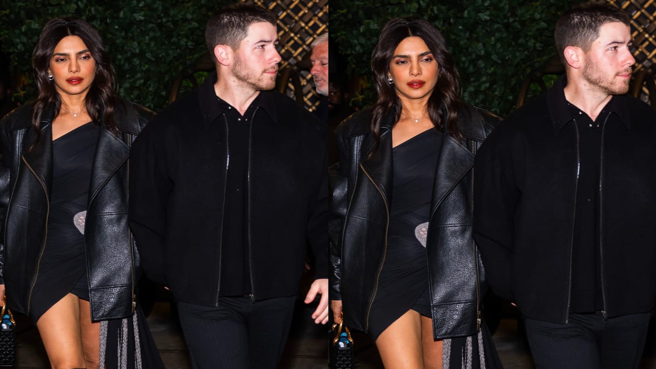  Priyanka Chopra brings the heat to her anniversary dinner with Nick Jonas in bodycon dress with black leather jacket over it and boots