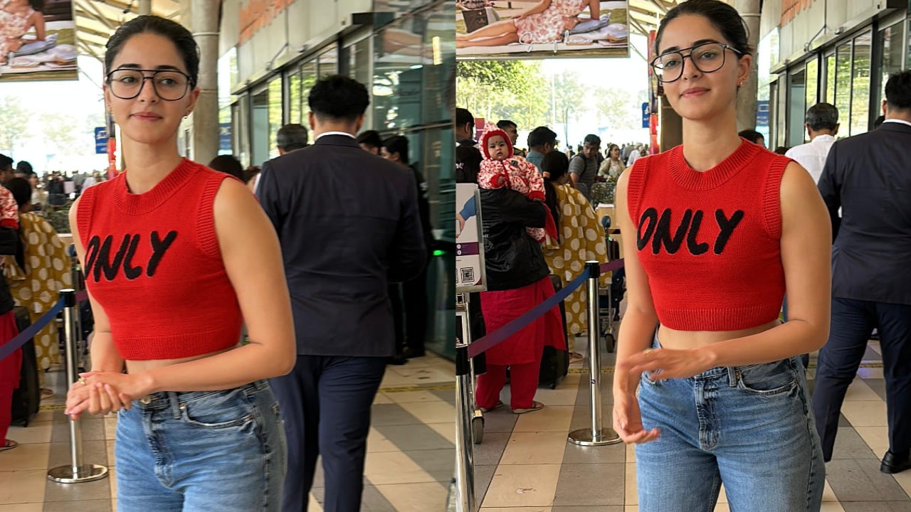 Ananya Panday was spotted at the airport making a statement in a red crop top and denim jeans 