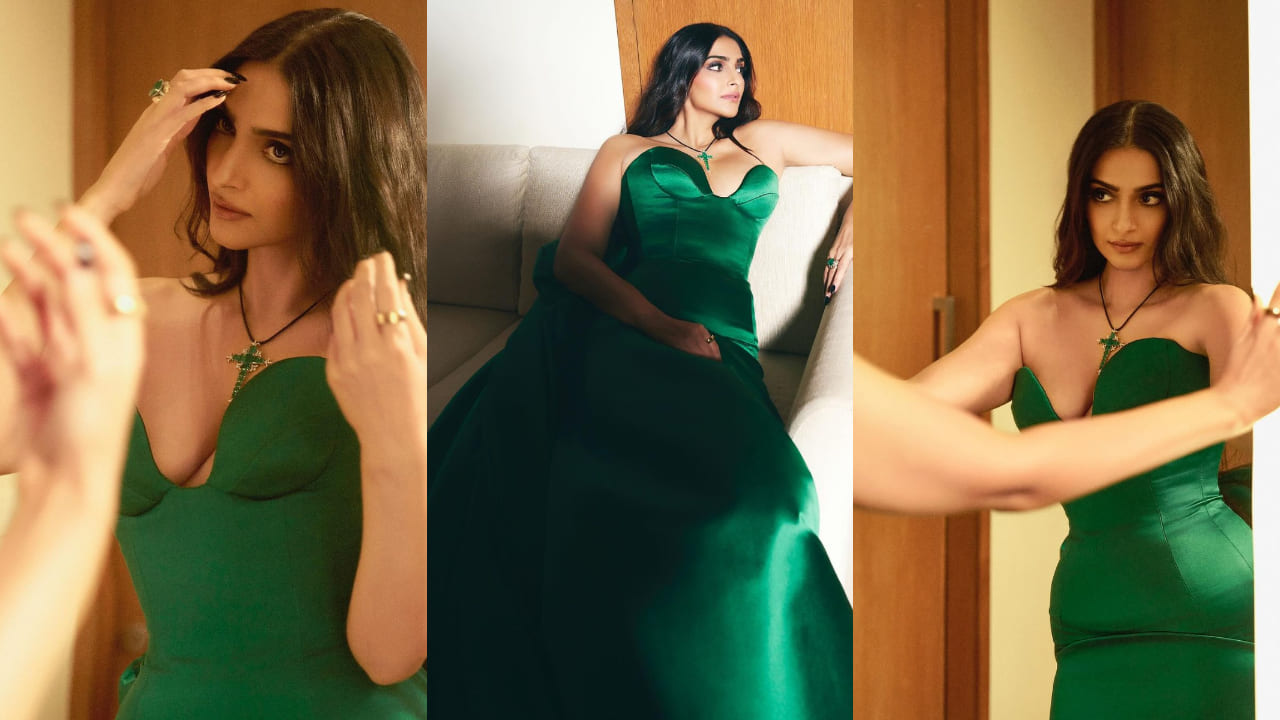 Sonam Kapoor’s jaw-dropping appearance in green Miss Sohee gown is very Aisha-coded; cross necklace and accessories steal the spotlight