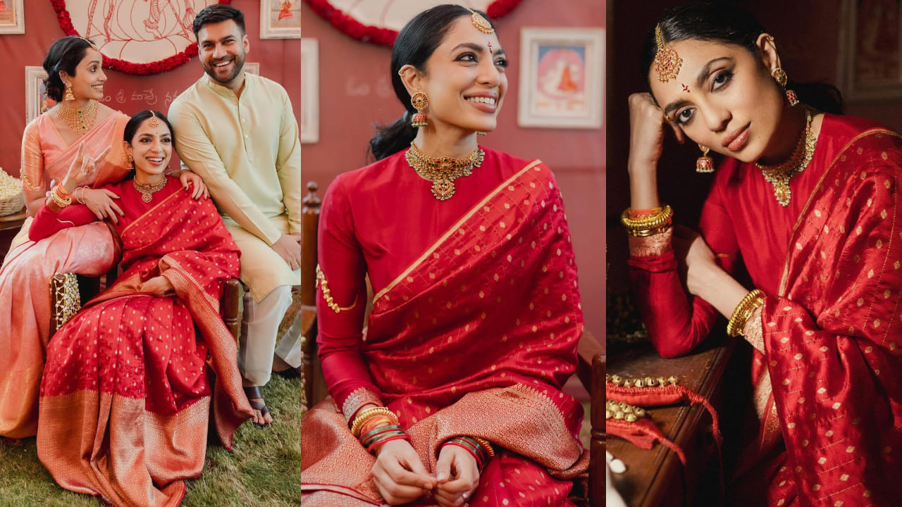 Sobhita Dhulipala kicks off her pre-wedding celebrations in red & yellow sarees for haldi