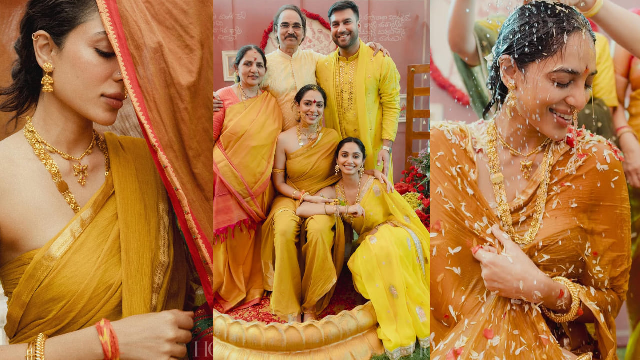 Sobhita Dhulipala kicks off her pre-wedding celebrations in red & yellow sarees for haldi