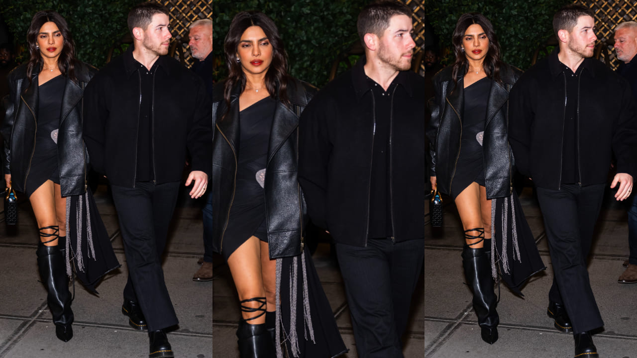 Priyanka Chopra steps out for dinner in an all black outfit with Nick Jonas