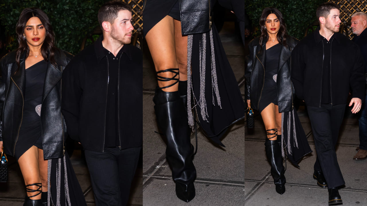 Priyanka Chopra steps out for dinner in an all black outfit with Nick Jonas