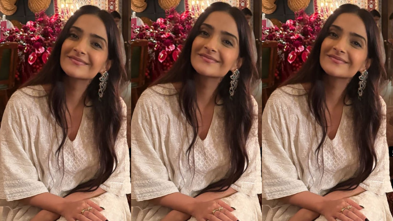 Sonam Kapoor reimagines party fashion in a white chikankari suit, blending elegance with modern ethnic charm