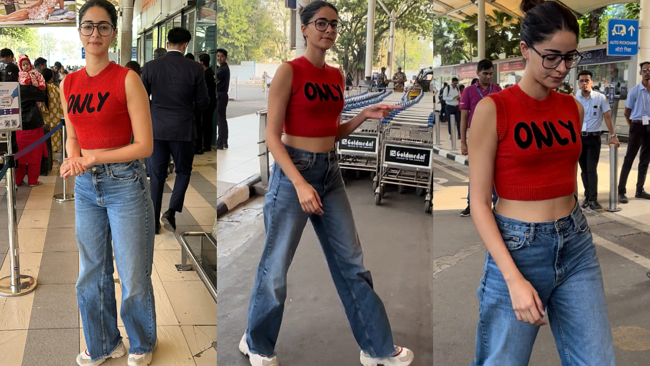 Ananya Panday was spotted at the airport making a statement in a red crop top and denim jeans 