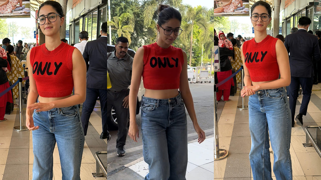 Ananya Panday was spotted at the airport making a statement in a red crop top and denim jeans 