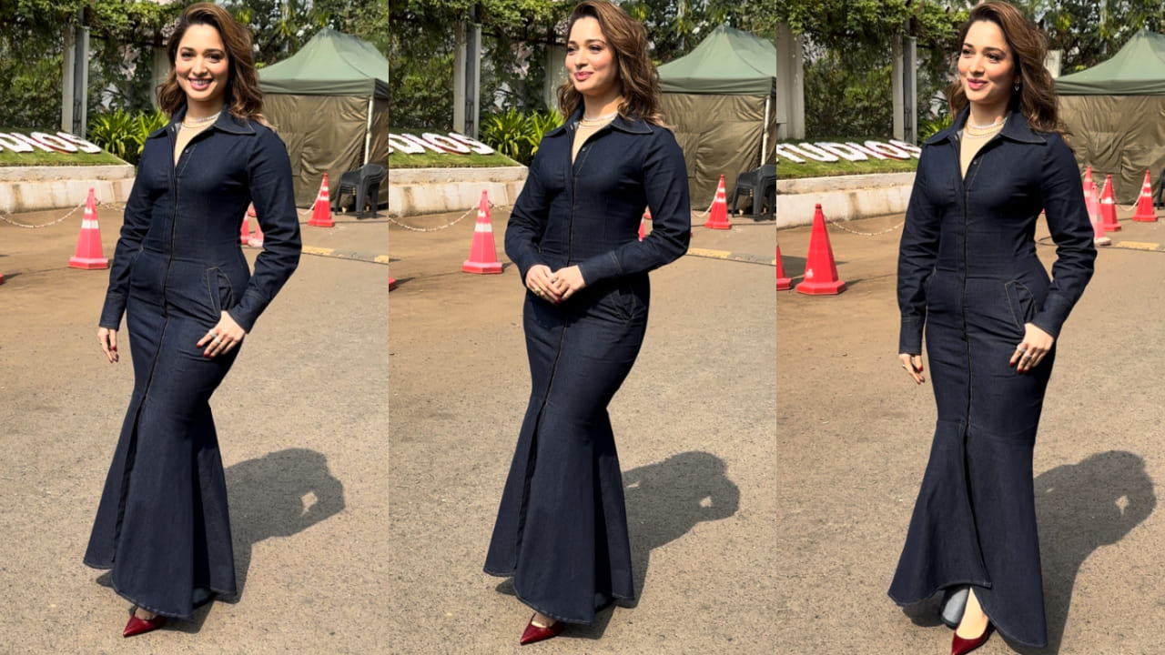 Tamannaah Bhatia was spotted in the city dressed in a fluted denim dress 