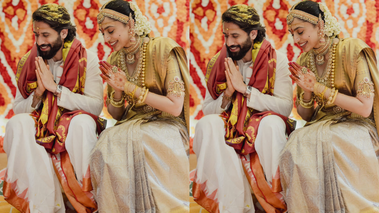 Sobhita Dhulipala looks perfect South Indian bride in Kanjivaram Silk sari and traditional jewelry at her wedding with Naga Chaitanya 