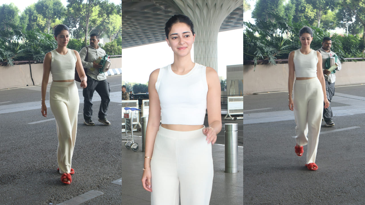 Ananya Panday’s airport look might be basic but her fur slip-ons steal the show  (Source: Viral Bhayani)